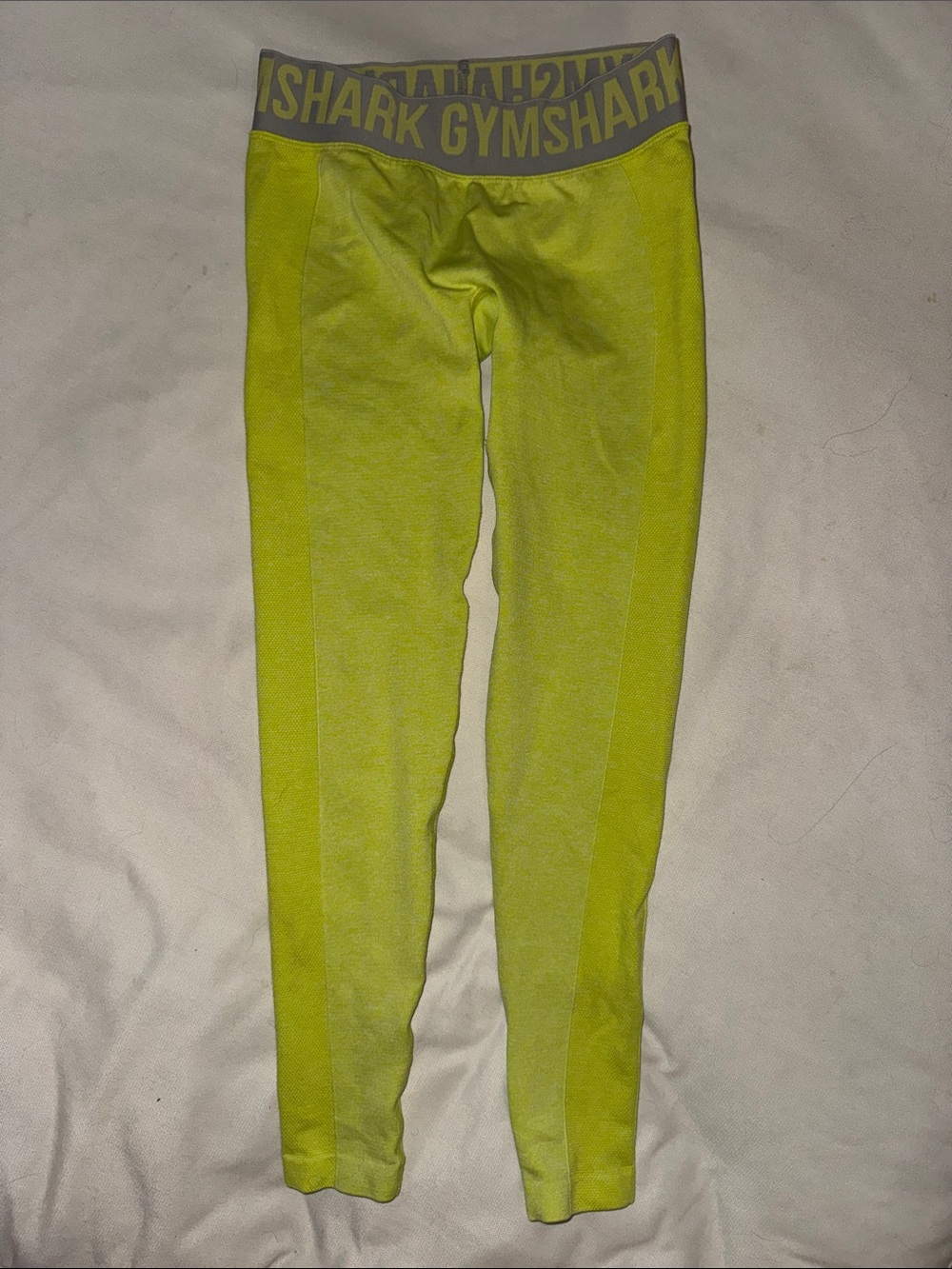 Gymshark women’s Neon Yellow/green ankle Leggings with Grey Logo Waistband